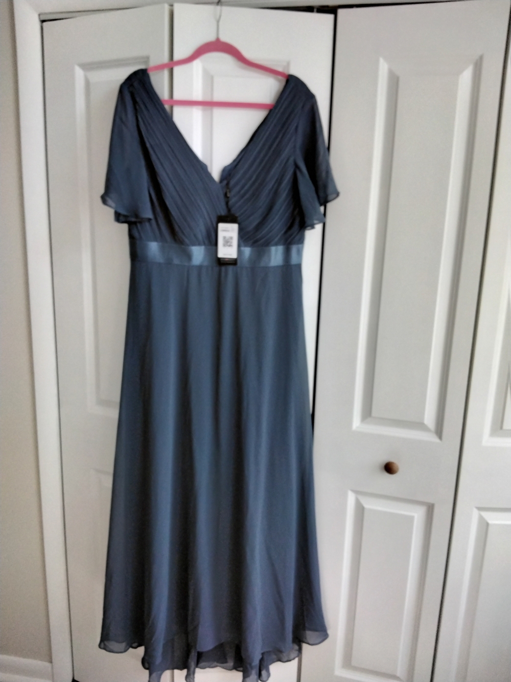 Ever Pretty Slate Blue Pleated V-Neck Maxi Dress